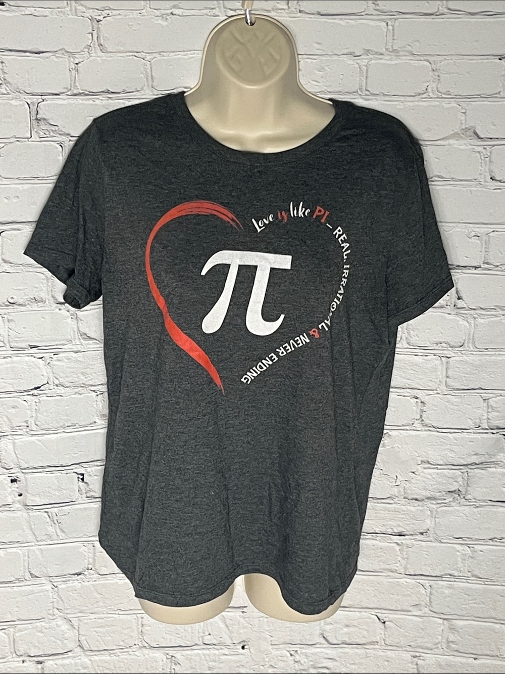 Women's Dark Gray Pi Heart Short Sleeve Tee - Casual Graphic Shirt